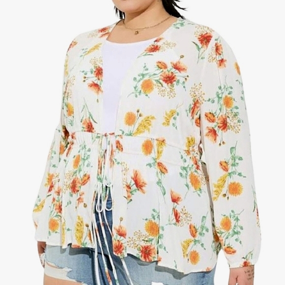 TORRID ☆ SPRING FLOWERS ☆ WASHABLE GAUZE ☆ OVER-BLOUSE ☆ NWT - Picture 3 of 9
